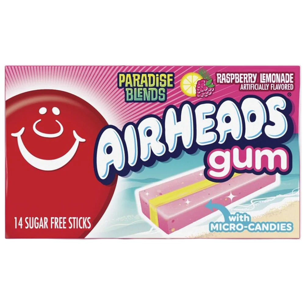 Airheads Paradise Blends Raspberry Lemonade Sugar Free Gum with Micro Candies - 14 Stick Pack