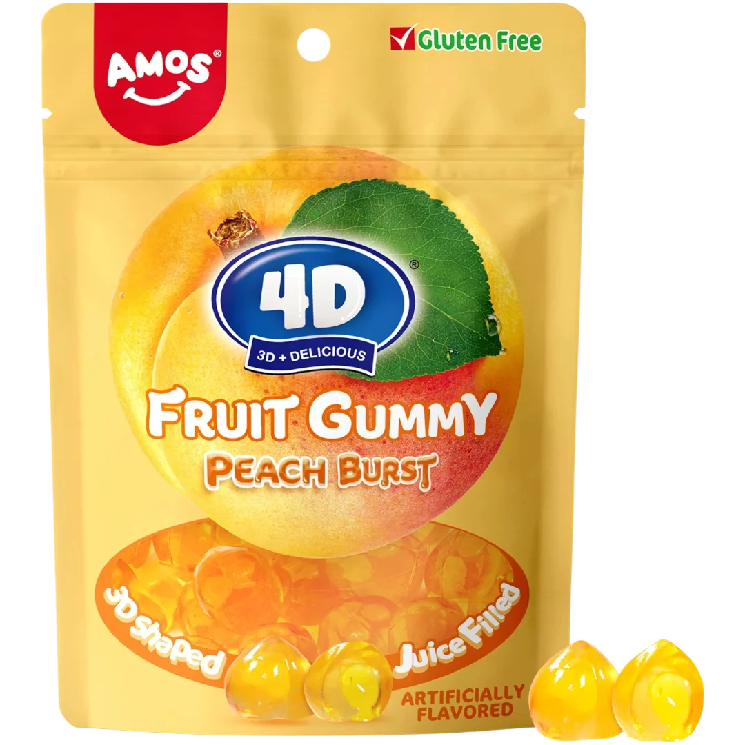 Amos 4D Gummies Juice Filled Peach Burst - 6oz (170g)