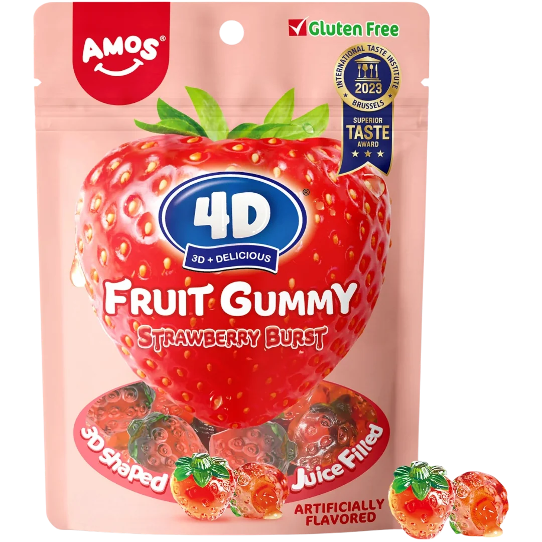 Amos 4D Gummies Juice Filled Strawberry Burst - 6oz (170g)