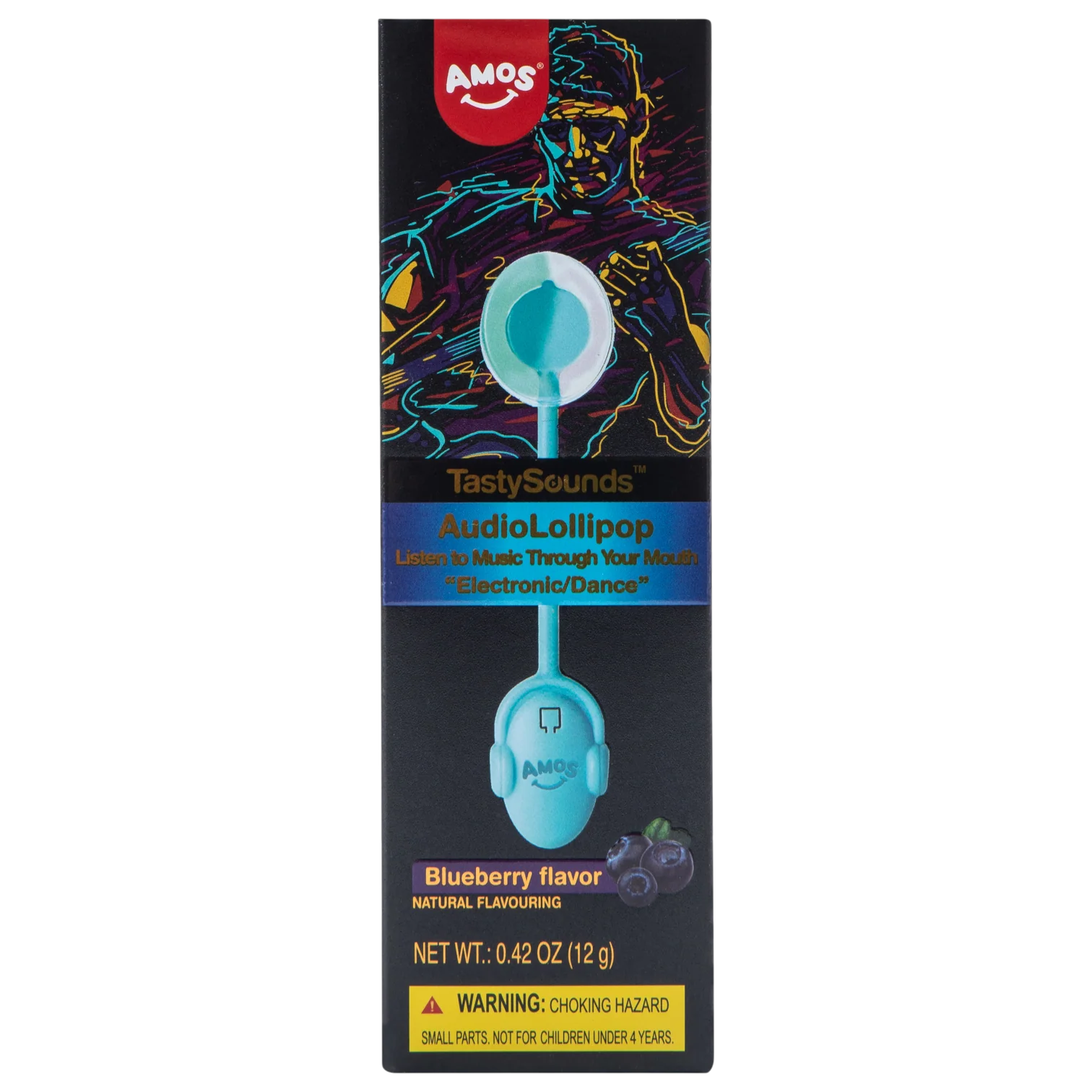 Amos Tasty Sounds Lollipop Electronic/Dance Music Blueberry Flavour - 0.42oz (12g)