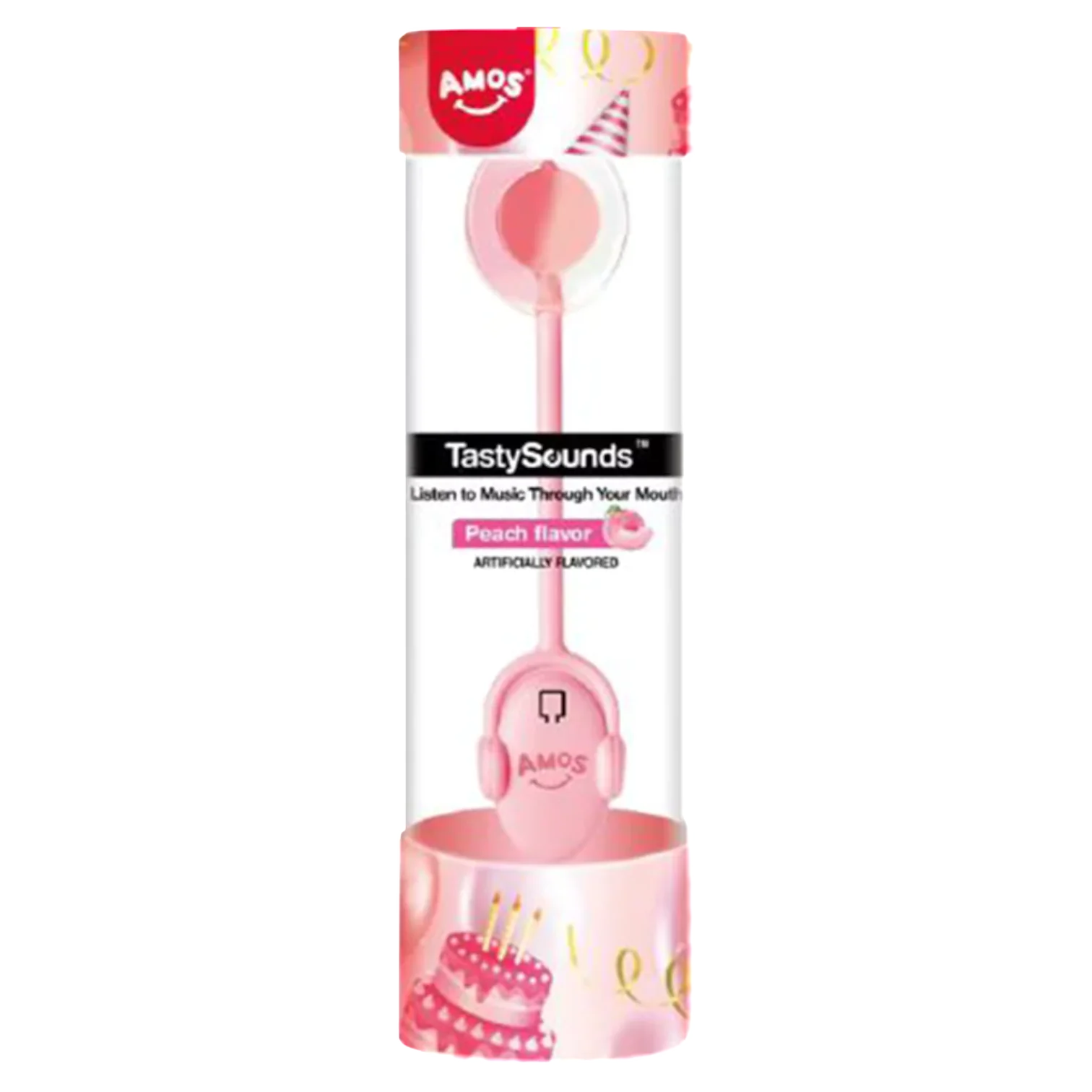 Amos Tasty Sounds Lollipop Happy Birthday Honey Peach Flavour - 0.42oz (12g)