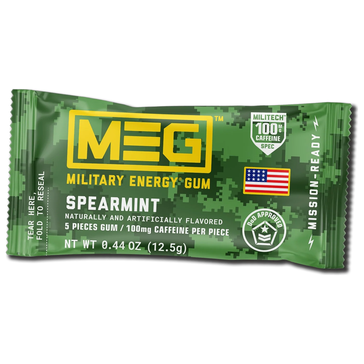 Military Energy Caffeine Gum Spearmint Pouch - 0.44oz (12.5g)