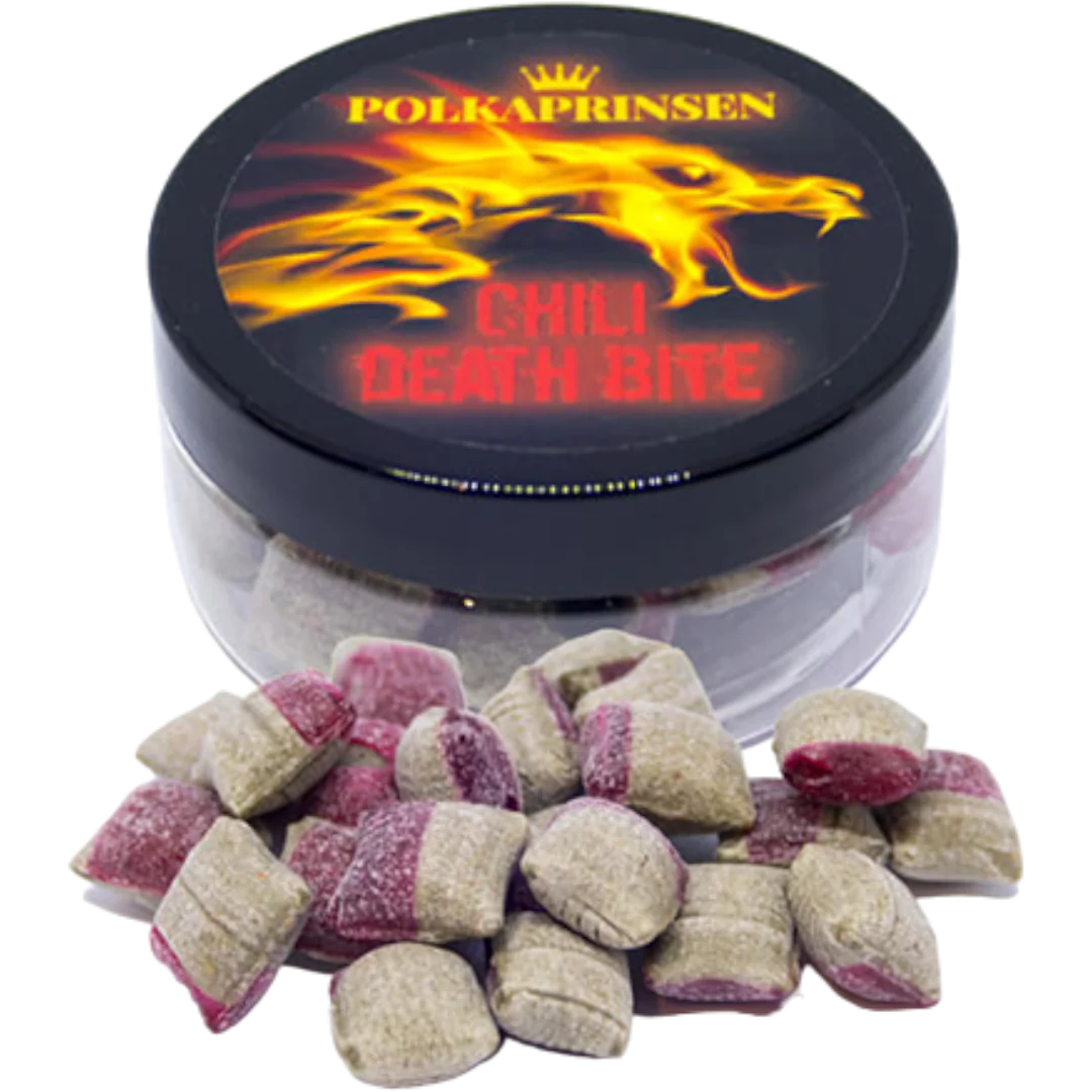 Polkaprinsen Chili Death Bite (Chilli & Liquorice Hard Caramels) (Swedish) - 1.76oz (50g)
