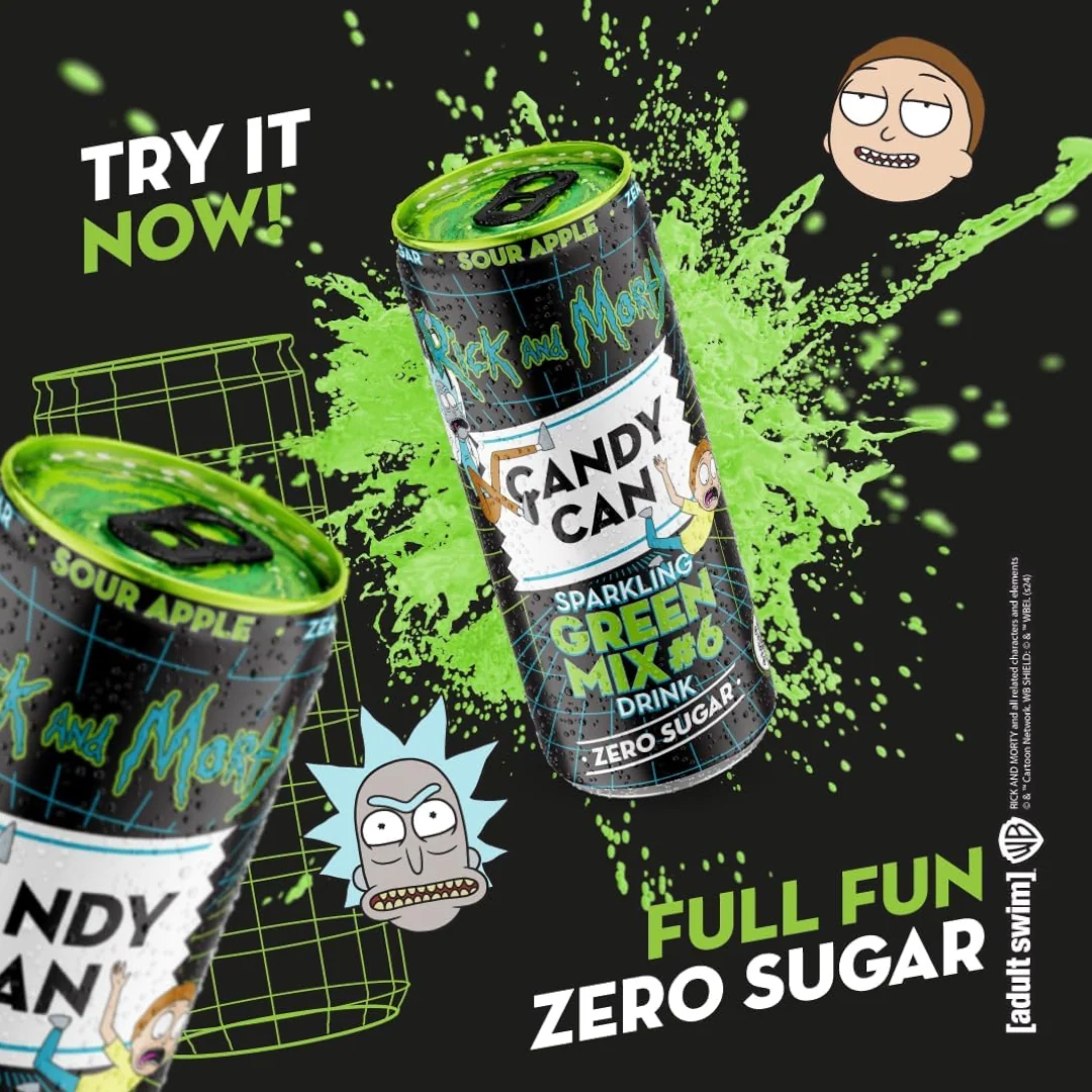 Rick and Morty Green Mix #6 Candy Can Zero Sugar (Sour Apple) - 11.15fl.oz (330ml) - Image 4