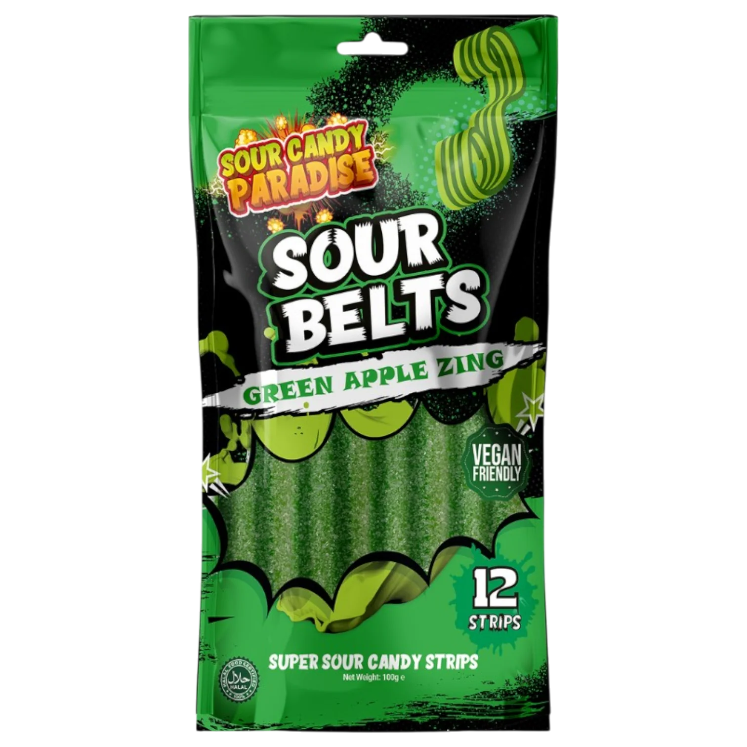 Sour Candy Paradise Sour Belts Green Apple Zing - 3.5oz (100g)