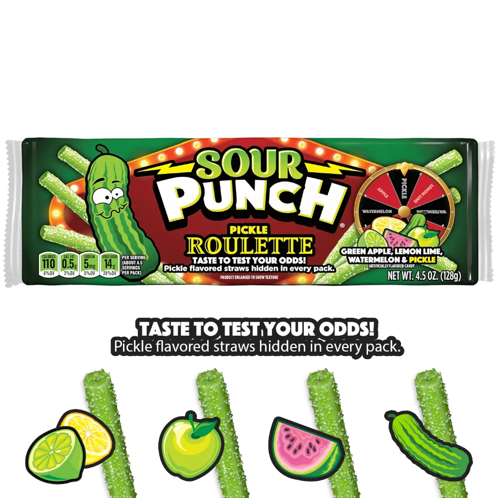 Sour Punch Pickle Roulette Straws Tray - 4.5oz (128g)