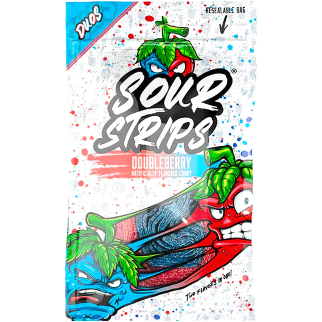 Sour Strips Duos Doubleberry (Blue Raspberry & Strawberry) Peg Bag - 3.4oz (96g)